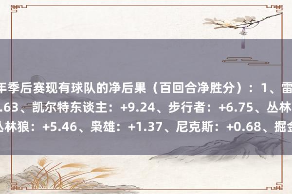 本年季后赛现有球队的净后果（百回合净胜分）：1、雷霆：+20.12、骑士：+19.63、凯尔特东谈主：+9.24、步行者：+6.75、丛林狼：+5.46、枭雄：+1.37、尼克斯：+0.68、掘金：-5.5    体育赛事直播